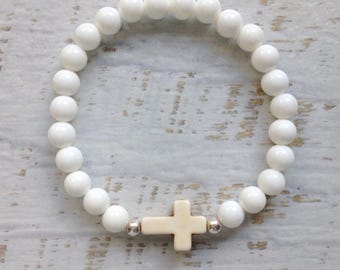 white cross bracelet, beach boho shell bracelet, bohemian bracelet