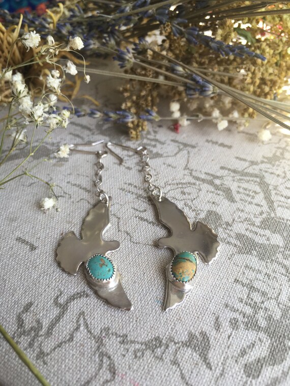 Luyu, Wild Dove Sterling Silver Drop Earrings, Dangle Earrings, Turquoise