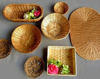 Vintage wicker wall basket bohemian wall decor baskets