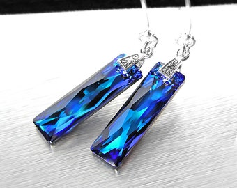 Dark Blue Crystal Earrings, Sterling Silver, Swarovski Crystal Royal Blue Drop Earrings, Deep Ocean Blue Earrings, Electric Blue Dangle