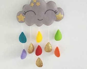 Rainbow mobile, cloud mobile, nursery mobile,crib baby mobile, cloud and droplets mobile, baby mobile, nursery mobile, baby crib mobile