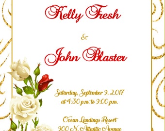 white and gold wedding invitation