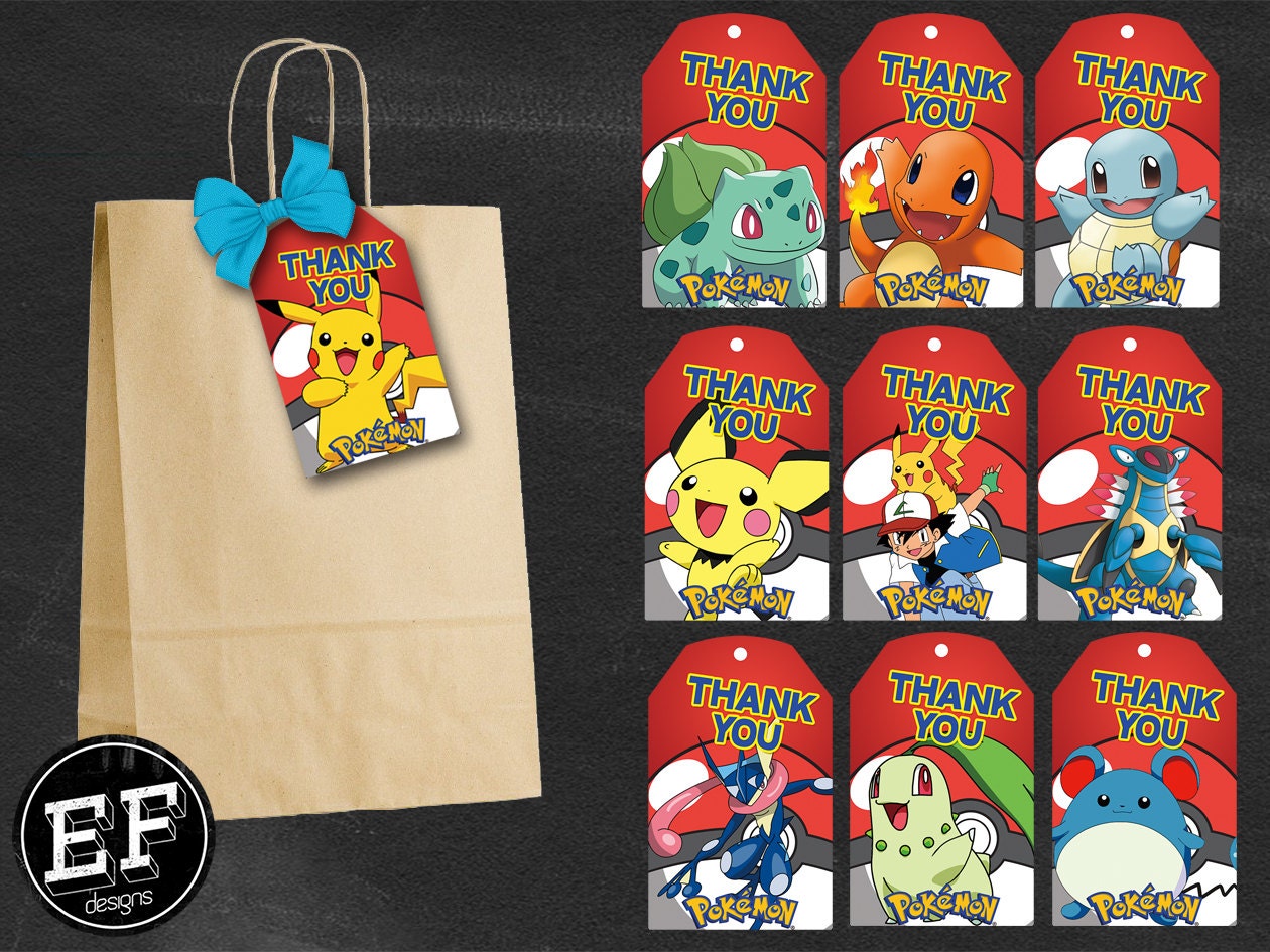 20 Pokemon Thank You Tags Pokemon Birthday Favor Tags