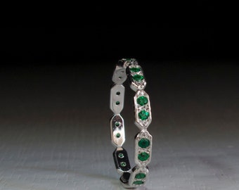 Eternity ring - Emerald ring - thin band - dainty gold ring - stacking ring - green stone ring