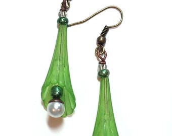 Green Trumpet Flower Earrings