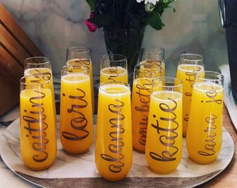 Champagne Flutes/Tossware/Stemless Flute/Personalized Flute/Bridal Party Gift/Wedding/Bachelorette Party/Stemless Champagne/Bridal Flute