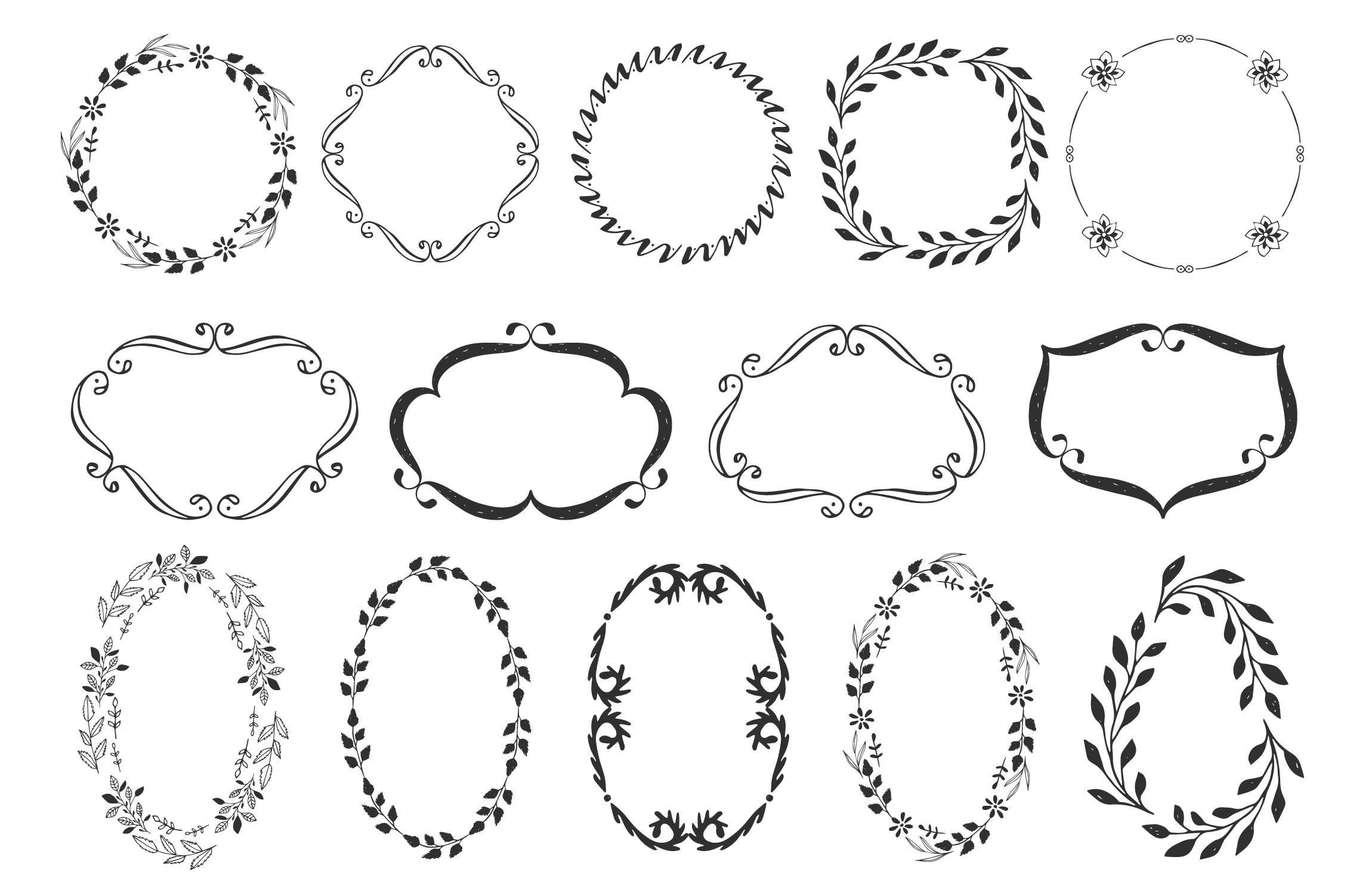 Download Hand drawn frames and wreaths. Monogram borders. Png, Eps, Svg and Dxf. Cutting files. Graphic ...