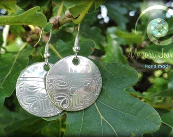 fine silver dangle earrings, Dangle earrings, Disc earring,boho dangle earring, hippie silver earrings, Silver earrings, boho style earrings
