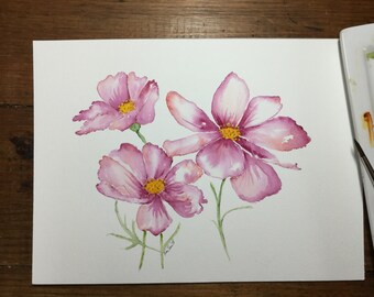Watercolor pink flowers