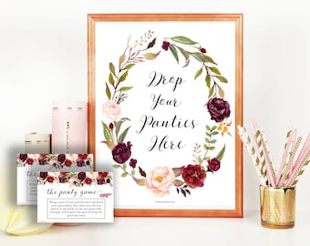 Drop Your Panties Here, Bridal Shower Games, Bachelorette Games, Marsala Flowers, Lingerie Game, Drop Panties Sign, Panty Game Printable