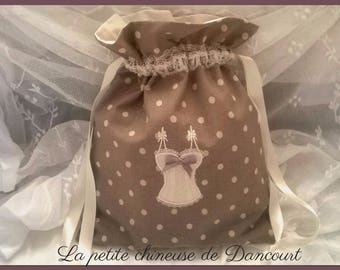 Grey chambray dots lingerie bag