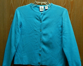 G Knitwear Womens P/S Petite Small Blue Teal 83% Silk Cardigan Sweater