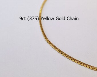 9ct 9K 375 Yellow Gold Box LInk Type Chain Necklace for Pendant Jewellery