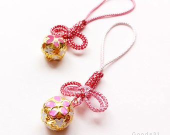 Omamori Knot Sakura Bell Bag Charm, Japanese Lucky Charm Knot, Cherry Blossom Bell, Omamori Accessories