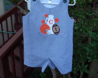 Boy's Jon Jon Romper with Football Helmet and Megaphone Sizes 6 mo. 3T Clemson