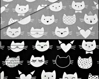 Cats cotton fabric by the Yard black white
