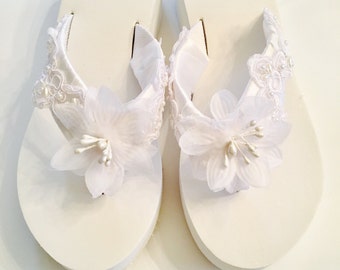 Bridal Flip Flops/Wedges.Wedding Flip Flops/Sandals.White Flip Flops.White Wedding Shoes.Destination Wedding.Beach Wedding Flip flops.