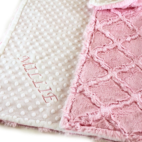 Personalized Baby Blanket, Minky Baby Blanket, Pink White Lattice, Stroller Blanket, Girl Baby Blanket, Name Blanket, Pink Blanket, kids
