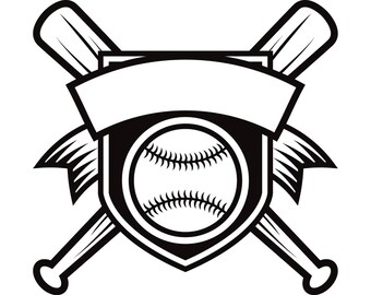 Baseball Logo #1 Banner Bats Crossed Ball Diamond Sports League Equipment Team Game Field Logo .SVG .EPS .PNG Vector Cricut Cut Cutting