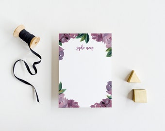 Personal Stationery Thank You Card with Purple Hand Painted Flowers