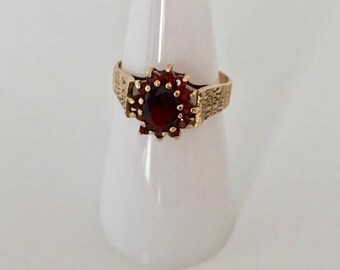 Garnet cluster ring, vintage garnet ring, 9ct gold garnet ring