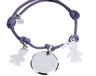 Personalized with two children and a medal sterling silver bracelet