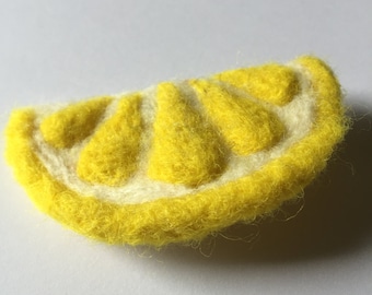 Needle Felted Lemon Fruit Brooch Pin Badge