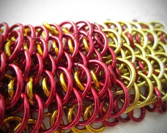 Red and Gold Dragonscale Weave Chunky Cuff Bracelet