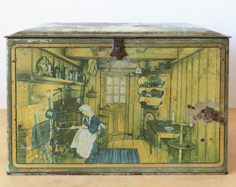 Vintage Biscuit Tin by Canco Rustic Farm house Decor Storage Vintage Kitchen