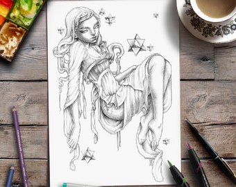 Printable Coloring Page | Grayscale | Fantasy | Zan Von Zed