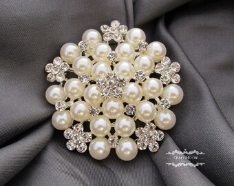 1-5 Rhinestone Pearl Brooch Silver Pin Large Brooch Button Crystal Wedding Brooch Bouquet Embellishment Bridal Cake Shoe Invitation BR520