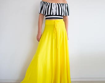 Yellow maxi skirt/ Hight waist skirt/ long skirt/ Plus size skirt/ Bohemian skirt/ Long summer skirt/ xl skirt 3xl skirt/ circle skirt SALMA