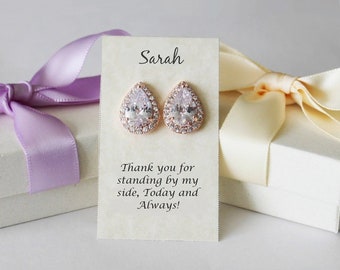 Bridesmaids earrings, Rose gold Tear drop CZ stud earrings, Bridesmaid gift, Round Cubic Zirconia stud, Gold bridal earring, Silver Pear CZ