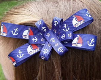 Hair Bow with Boats and Anchors