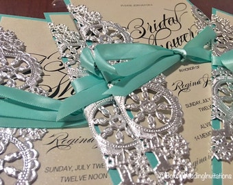Silver laser cut invitation card/ Quinceanera Invitation Card/ Birthday Invitation/ Sweet 16 Invitation/ Bridal shower invite