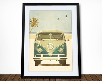 Retro Poster, Car Wall Art, Seaside Art, Coastal Art, Beach Wall Art, Travel Poster, Leaving Gift, Housewarming Gift, Gift for Traveller