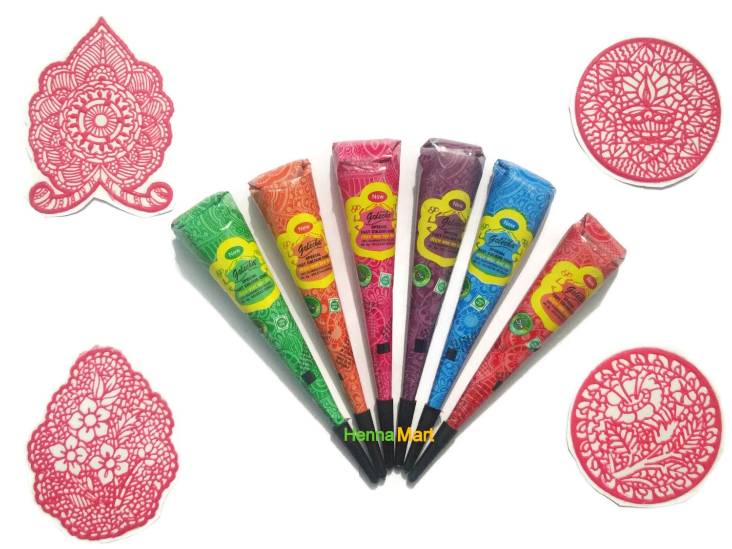 6 Color Henna Cones 4 Stencil Henna Tattoo Kit Temporary