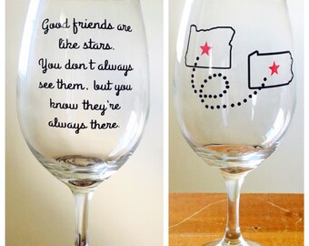 Long distance friendship wine glass best friends wine glass good friends are like stars gift for best friend