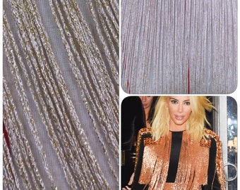 Light gold and off white fringe,chainette fringe trim, 15 inch chainette fringe, gold fringe