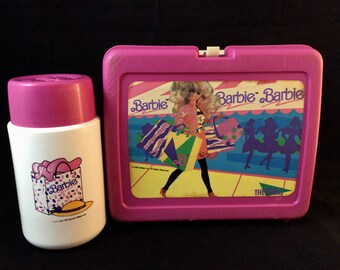 1990 Barbie Lunchbox and Thermos Set - Pink - Vintage 90s Mattel Barbie Doll