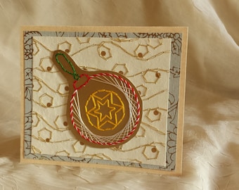 Holiday ornament card. Embroidered ornament