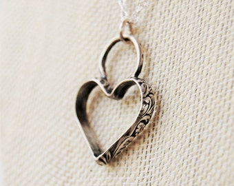 Boho Sterling Silver Heart Necklace - Heart Pendant - Heart Necklace - Hand Forged Jewelry - Metalwork Jewelry