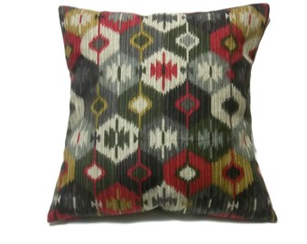 Decorative Pillow Cover Red Dark Green Brown Taupe Same Fabric Front/Back Toss Throw Accent 18x18 inch x