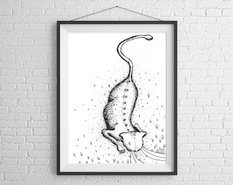 Cat Art Print, Cat Wall Art, Cat Illustration, Cat lover Gift, black and white cat, Cat Pen and Ink, Cat drawing, Cat Poster, kitty art,