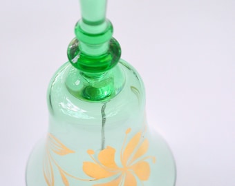 Green Glass Bell Gold Flowers (B)