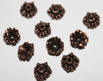 Copper bead caps 7 * 4 mm, lot of 10
