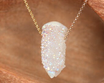 Angel aura spirit quartz necklace - cactus quartz necklace - rainbow quartz necklace - aura quartz necklace