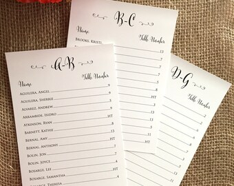 Single Table Wedding Seating Chart Wedding table chart 5x7