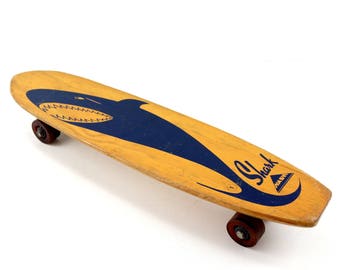 Vintage Nash Shark Skateboard in Wood with Dark Blue Shark (c.1950s) - Collectible, Unique Shelf, Toy Collectible