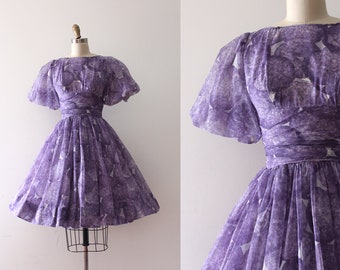 vintage 1960s dress // 60s purple balloon sleeve dress
